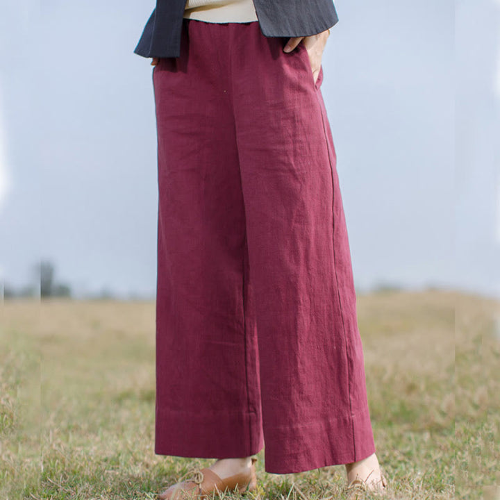 Pantalon large décontracté uni ample en ramie pour femme avec poches Buddha Stones - Rouge indien - US6，UK/AU10，EU38 (L) - image 8
