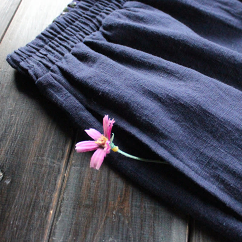 Pantalon large décontracté uni ample en ramie pour femme avec poches Buddha Stones