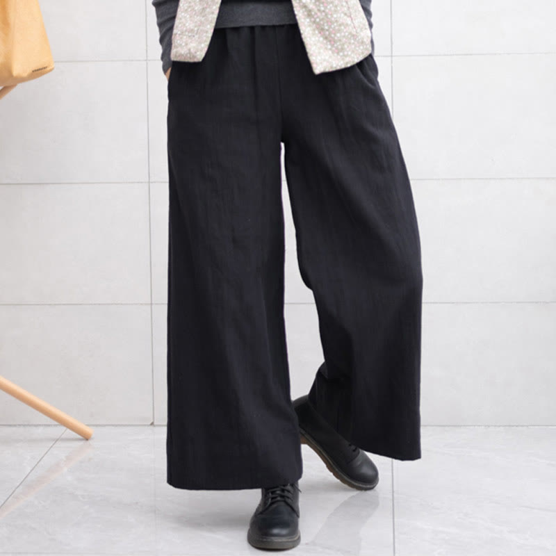 Pantalon large décontracté uni ample en ramie pour femme avec poches Buddha Stones