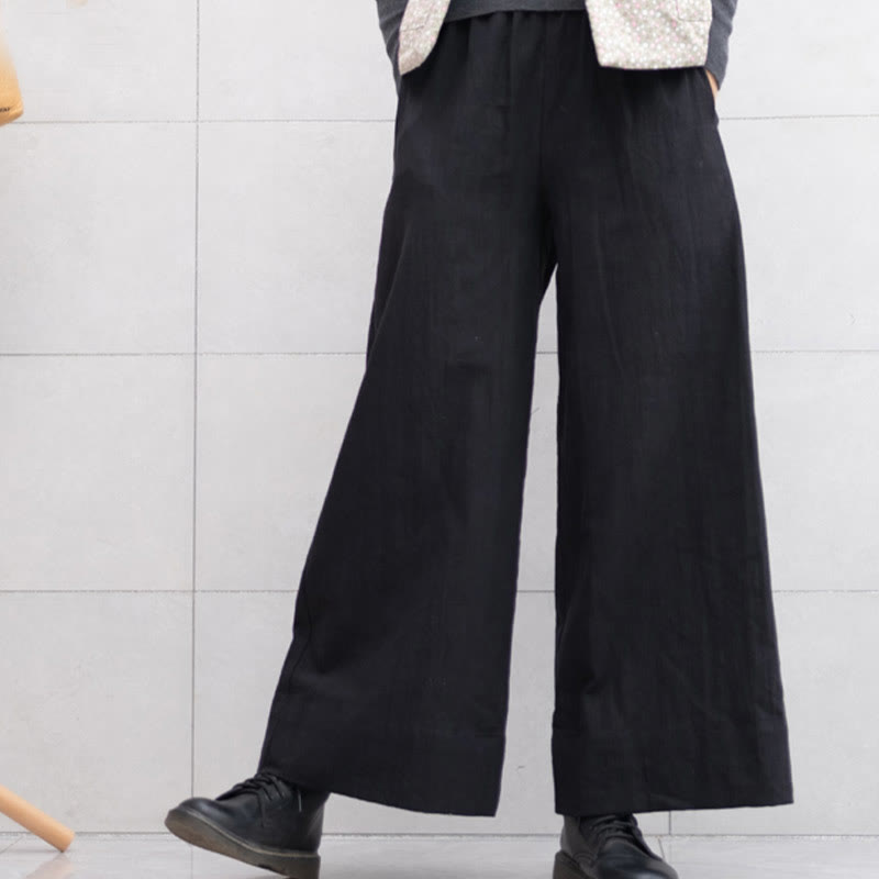 Pantalon large décontracté uni ample en ramie pour femme avec poches Buddha Stones