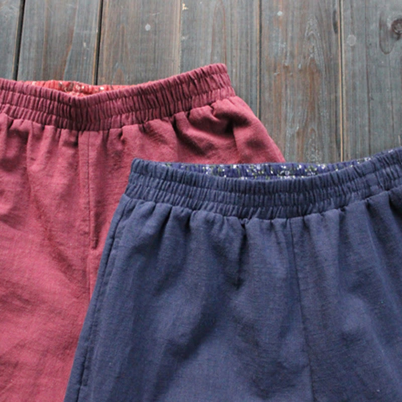 Pantalon large décontracté uni ample en ramie pour femme avec poches Buddha Stones