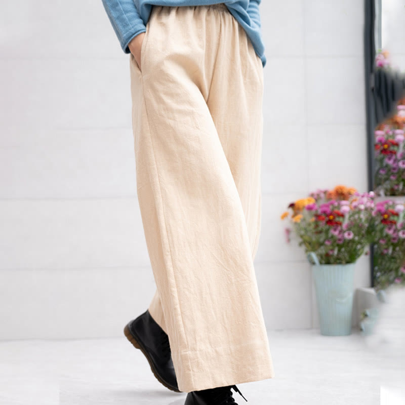 Pantalon large décontracté uni ample en ramie pour femme avec poches Buddha Stones