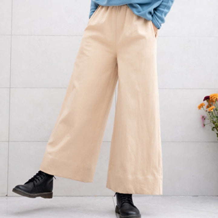 Pantalon large décontracté uni ample en ramie pour femme avec poches Buddha Stones