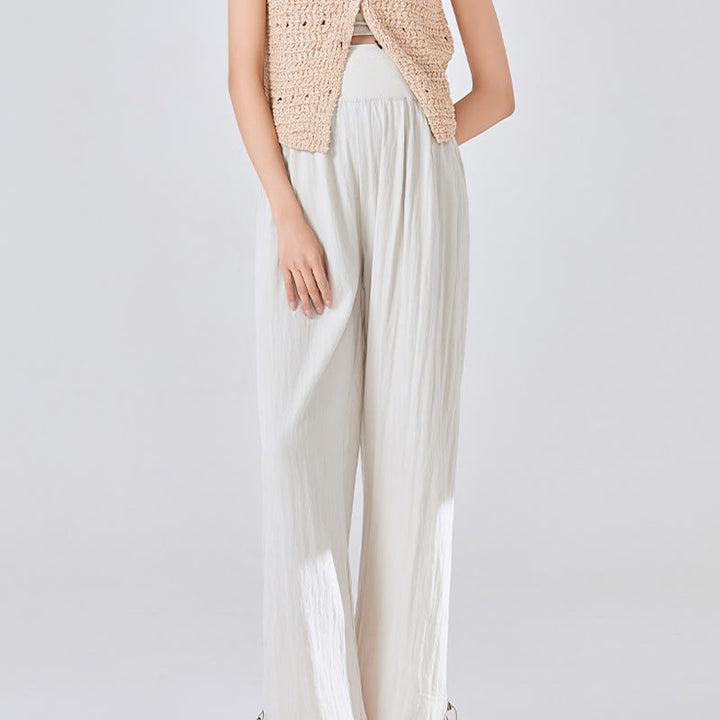 Pantalon large en viscose pour femme, Buddha Stones , uni, ample, avec soutien du ventre élastique élevé, avec poches - image 1