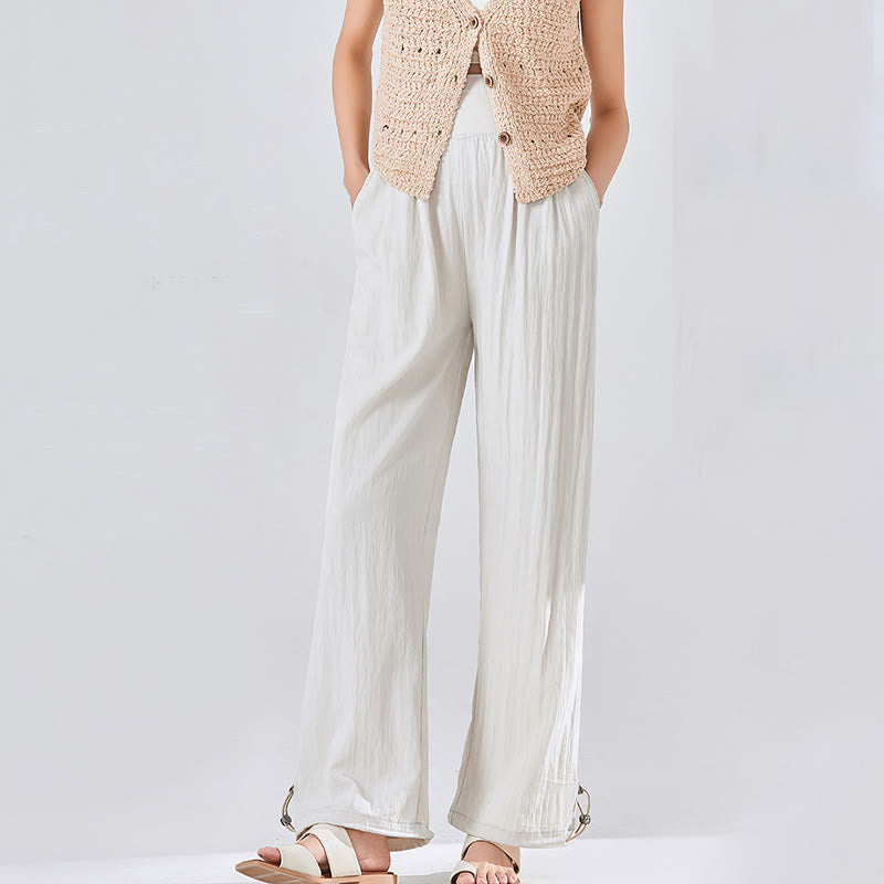 Pantalon large en viscose pour femme, Buddha Stones , uni, ample, avec soutien du ventre élastique élevé, avec poches - Coquillage - US8-10，UK/AU12-14，EU40-42 (XL) - image 1