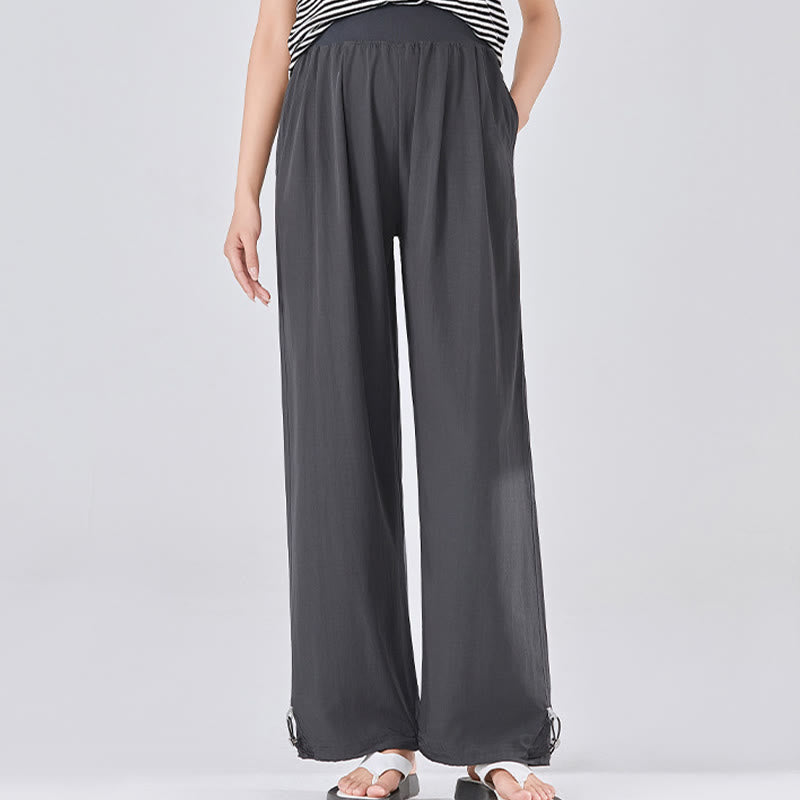 Pantalon large en viscose pour femme, Buddha Stones , uni, ample, avec soutien du ventre élastique élevé, avec poches - image 3