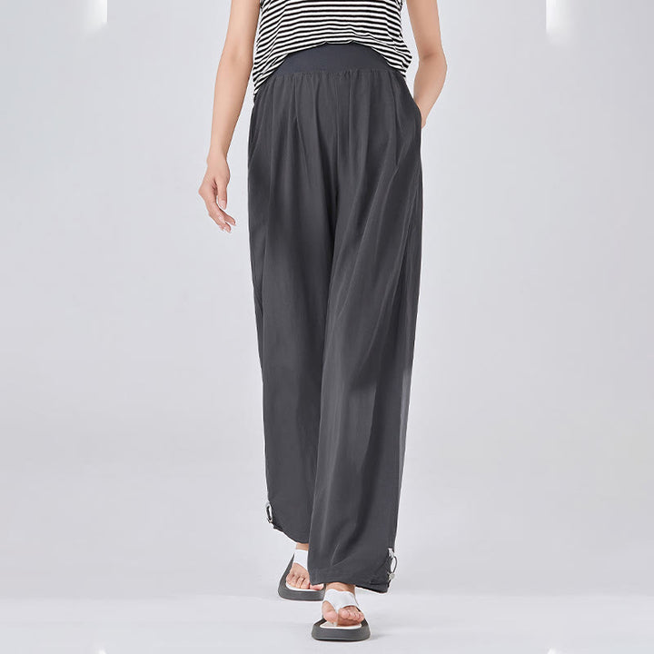 Pantalon large en viscose pour femme, Buddha Stones , uni, ample, avec soutien du ventre élastique élevé, avec poches - DimGray - US8-10，UK/AU12-14，EU40-42 (XL) - image 3