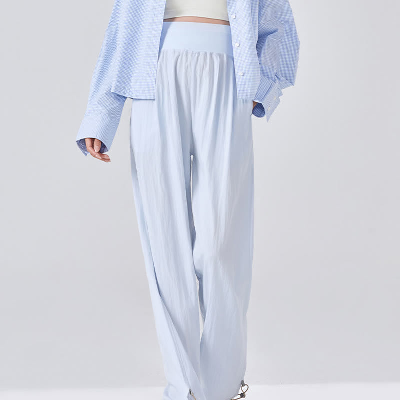 Pantalon large en viscose pour femme, Buddha Stones , uni, ample, avec soutien du ventre élastique élevé, avec poches - Bleu clair - US8-10，UK/AU12-14，EU40-42 (XL) - image 5