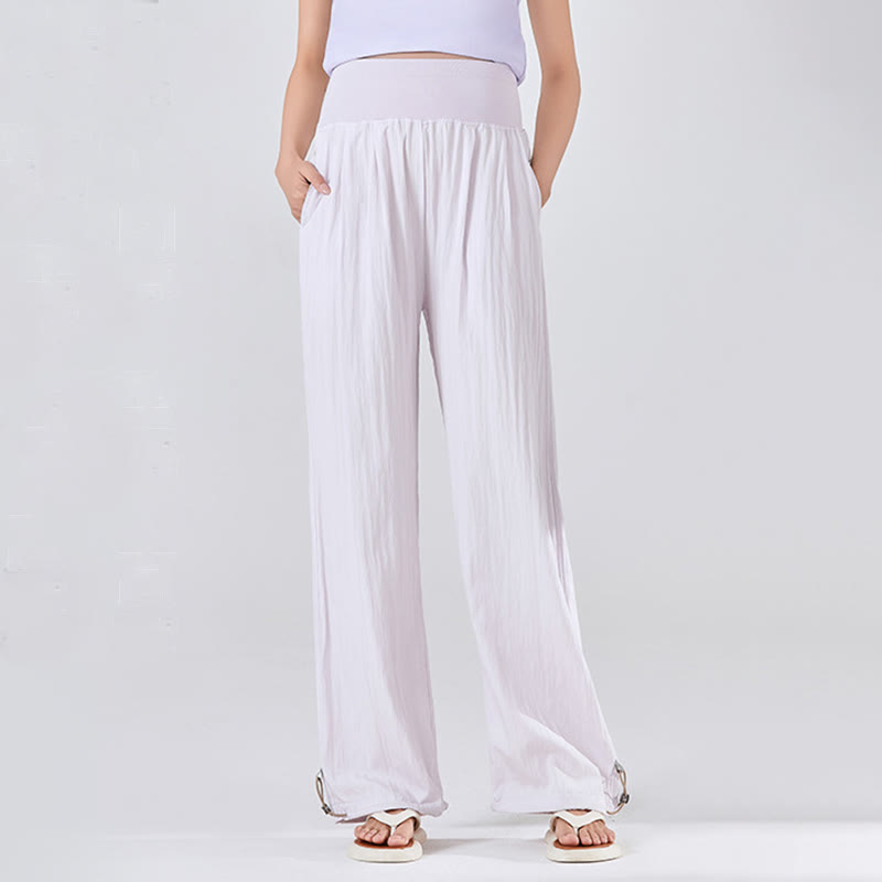 Pantalon large en viscose pour femme, Buddha Stones , uni, ample, avec soutien du ventre élastique élevé, avec poches - image 9