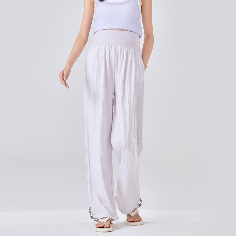 Pantalon large en viscose pour femme, Buddha Stones , uni, ample, avec soutien du ventre élastique élevé, avec poches - MistyRose - US8-10，UK/AU12-14，EU40-42 (XL) - image 8