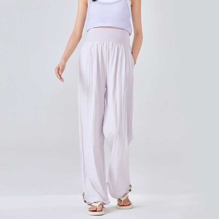 Pantalon large en viscose pour femme, Buddha Stones , uni, ample, avec soutien du ventre élastique élevé, avec poches - MistyRose - US8-10，UK/AU12-14，EU40-42 (XL) - image 8