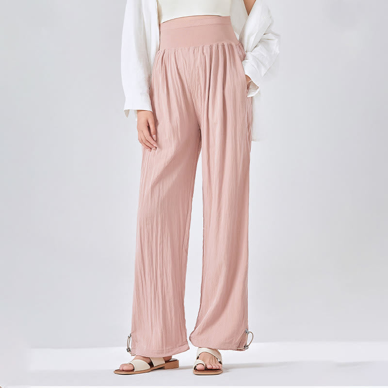 Pantalon large en viscose pour femme, Buddha Stones , uni, ample, avec soutien du ventre élastique élevé, avec poches - image 14