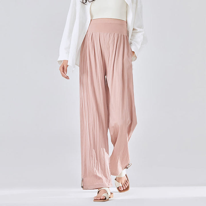 Pantalon large en viscose pour femme, Buddha Stones , uni, ample, avec soutien du ventre élastique élevé, avec poches - Saumon foncé - US8-10，UK/AU12-14，EU40-42 (XL) - image 13