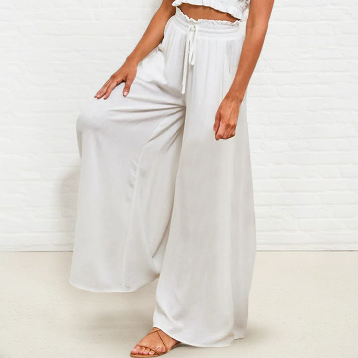 Pantalon large Buddha Stones taille haute élastique en polyester pour femme avec poches