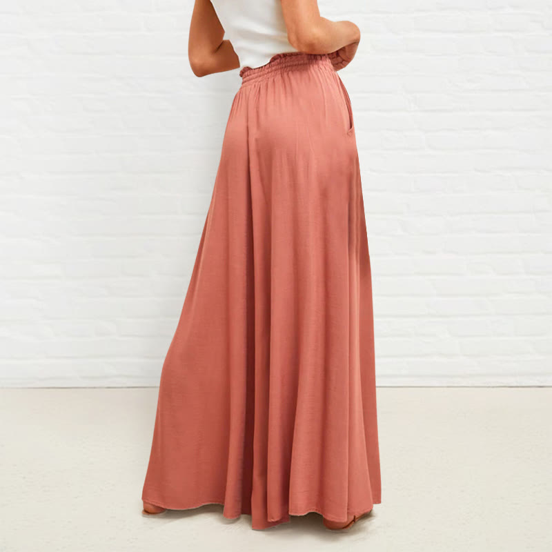 Pantalon large Buddha Stones taille haute élastique en polyester pour femme avec poches - image 9