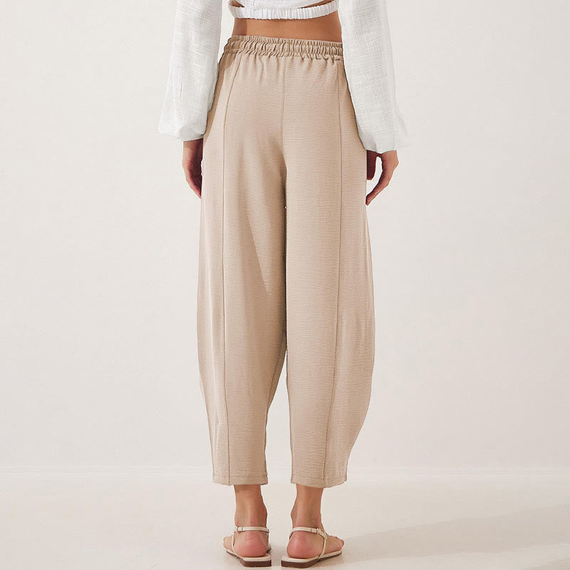 Pantalon Buddha Stones uni ample en polyester avec cordon de serrage pour femme avec poches et longueur 7/8 - image 1