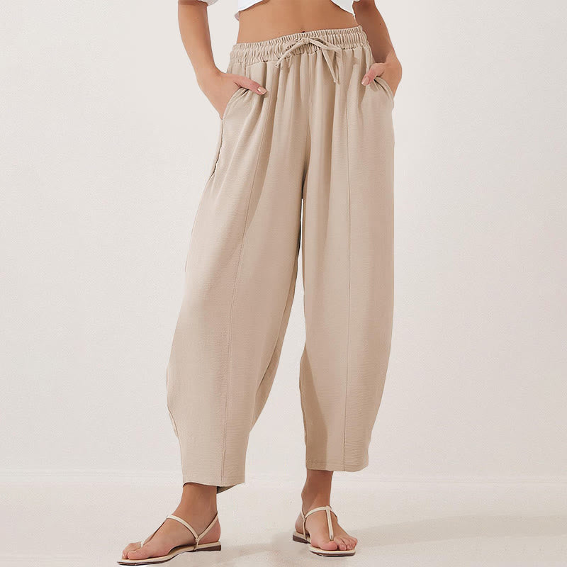 Pantalon Buddha Stones uni ample en polyester avec cordon de serrage pour femme avec poches et longueur 7/8 - PapayaWhip - US16，UK/AU20，EU48 (3XL) - image 0