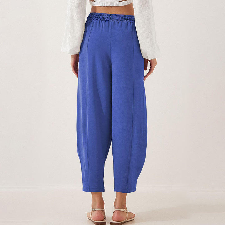 Pantalon Buddha Stones uni ample en polyester avec cordon de serrage pour femme avec poches et longueur 7/8
