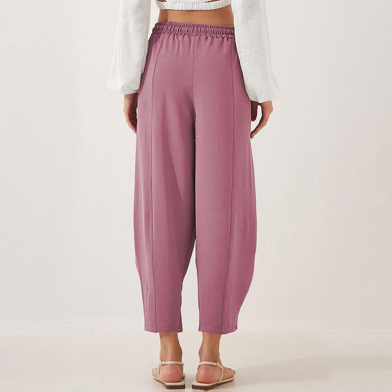 Pantalon Buddha Stones uni ample en polyester avec cordon de serrage pour femme avec poches et longueur 7/8