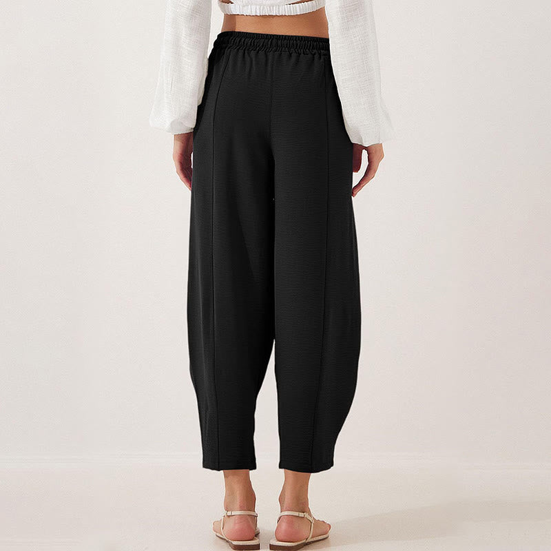 Pantalon Buddha Stones uni ample en polyester avec cordon de serrage pour femme avec poches et longueur 7/8