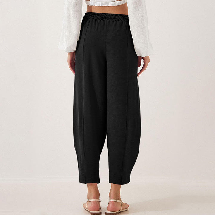 Pantalon Buddha Stones uni ample en polyester avec cordon de serrage pour femme avec poches et longueur 7/8