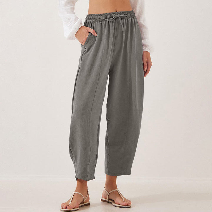 Pantalon Buddha Stones uni ample en polyester avec cordon de serrage pour femme avec poches et longueur 7/8