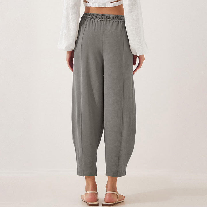 Pantalon Buddha Stones uni ample en polyester avec cordon de serrage pour femme avec poches et longueur 7/8