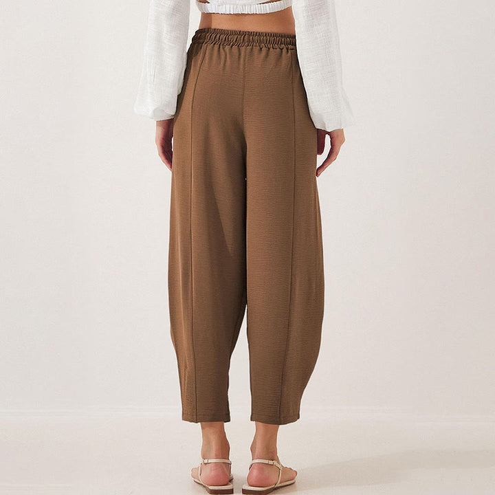 Pantalon Buddha Stones uni ample en polyester avec cordon de serrage pour femme avec poches et longueur 7/8