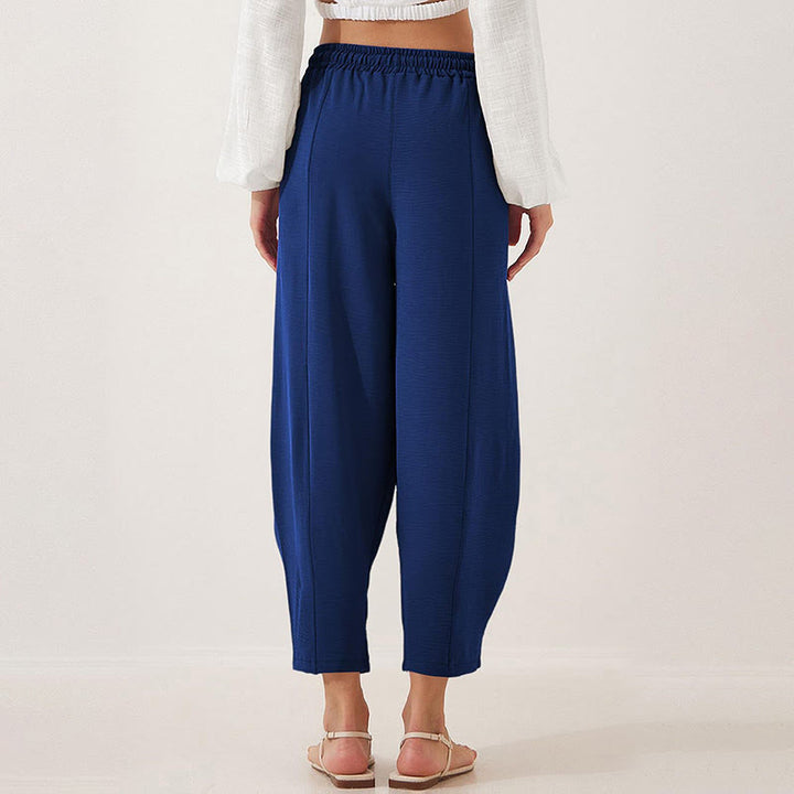 Pantalon Buddha Stones uni ample en polyester avec cordon de serrage pour femme avec poches et longueur 7/8