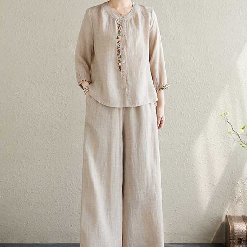 Ensemble 2 pièces en coton avec broderie de fleurs et Buddha Stones , haut et pantalon, vêtements de méditation Zen Tai Chi pour femmes - image 15