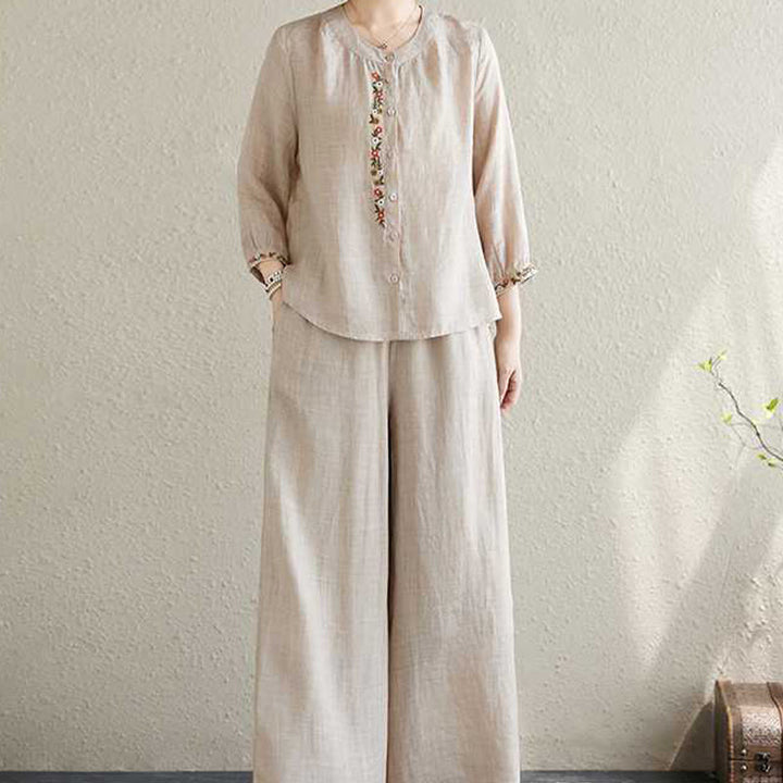 Ensemble 2 pièces en coton avec broderie de fleurs et Buddha Stones , haut et pantalon, vêtements de méditation Zen Tai Chi pour femmes - image 15