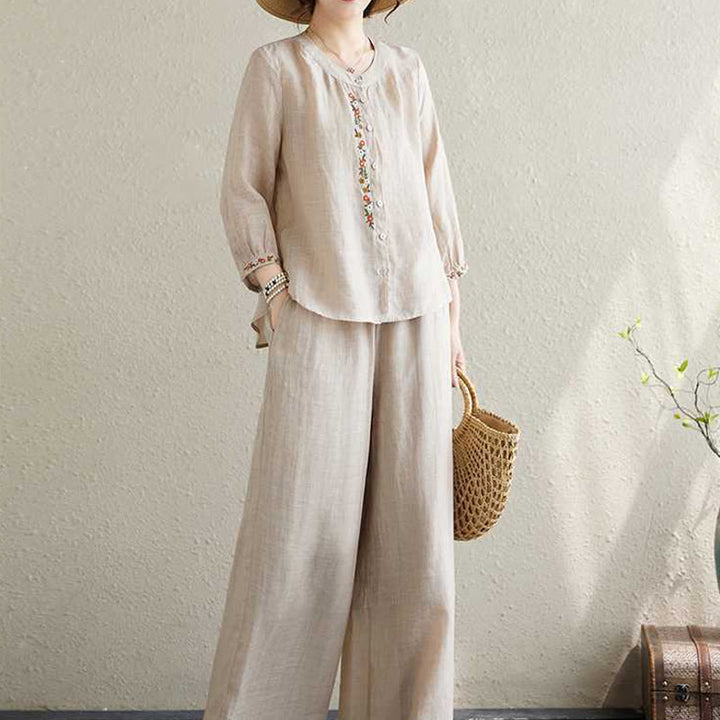 Ensemble 2 pièces en coton avec broderie de fleurs et Buddha Stones , haut et pantalon, vêtements de méditation Zen Tai Chi pour femmes - image 14