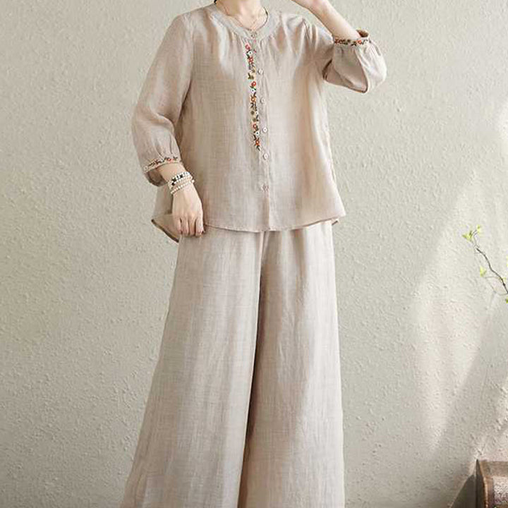 Ensemble 2 pièces en coton avec broderie de fleurs et Buddha Stones , haut et pantalon, vêtements de méditation Zen Tai Chi pour femmes - image 16