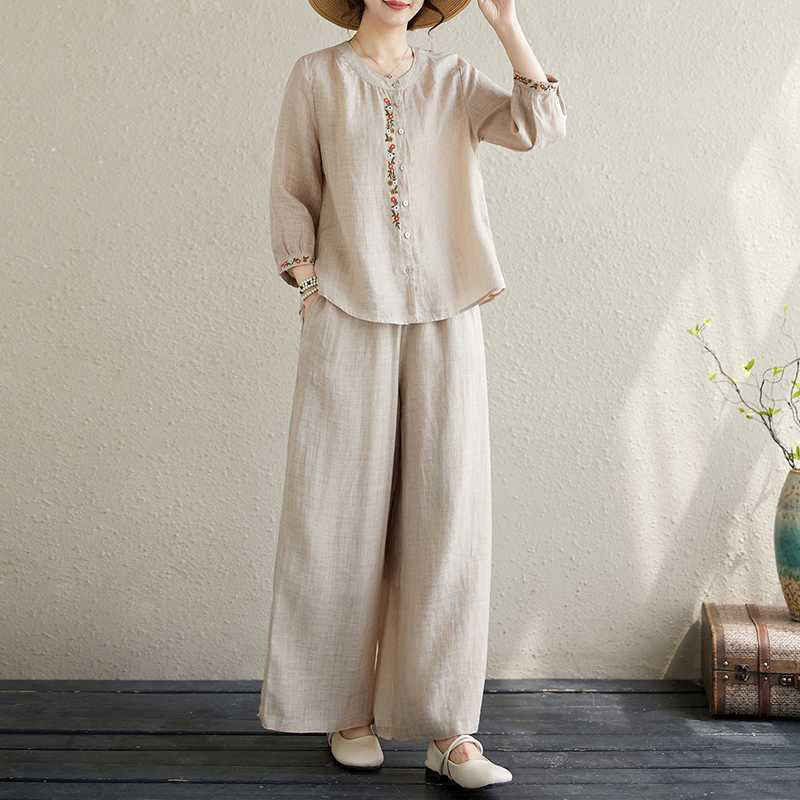 Ensemble 2 pièces en coton avec broderie de fleurs et Buddha Stones , haut et pantalon, vêtements de méditation Zen Tai Chi pour femmes - image 19