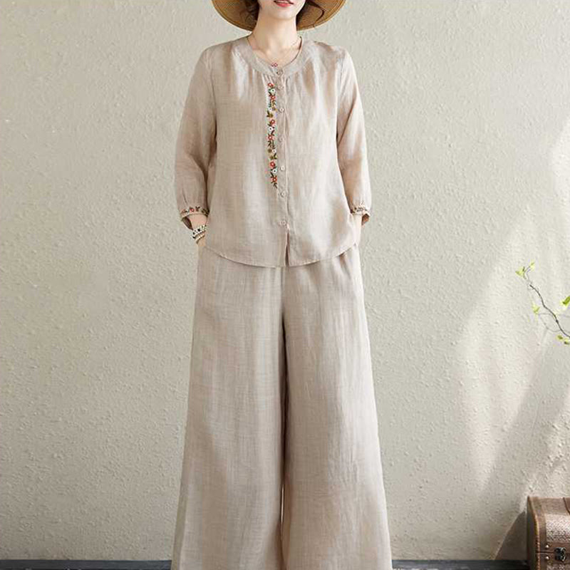 Ensemble 2 pièces en coton avec broderie de fleurs et Buddha Stones , haut et pantalon, vêtements de méditation Zen Tai Chi pour femmes - image 17