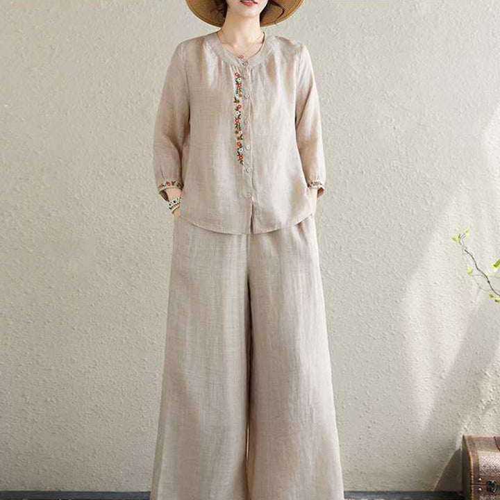 Ensemble 2 pièces en coton avec broderie de fleurs et Buddha Stones , haut et pantalon, vêtements de méditation Zen Tai Chi pour femmes - image 17