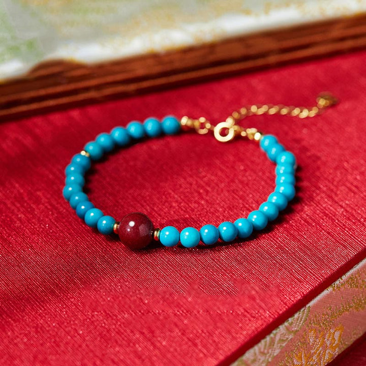 Bracelet de purification en argent sterling 925 avec turquoise et cinabre Buddha Stones