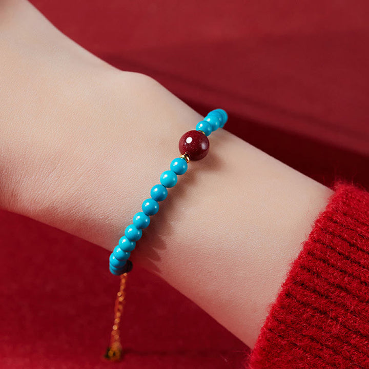 Bracelet de purification en argent sterling 925 avec turquoise et cinabre Buddha Stones