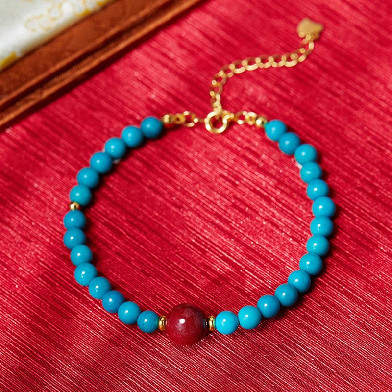 Bracelet de purification en argent sterling 925 avec turquoise et cinabre Buddha Stones