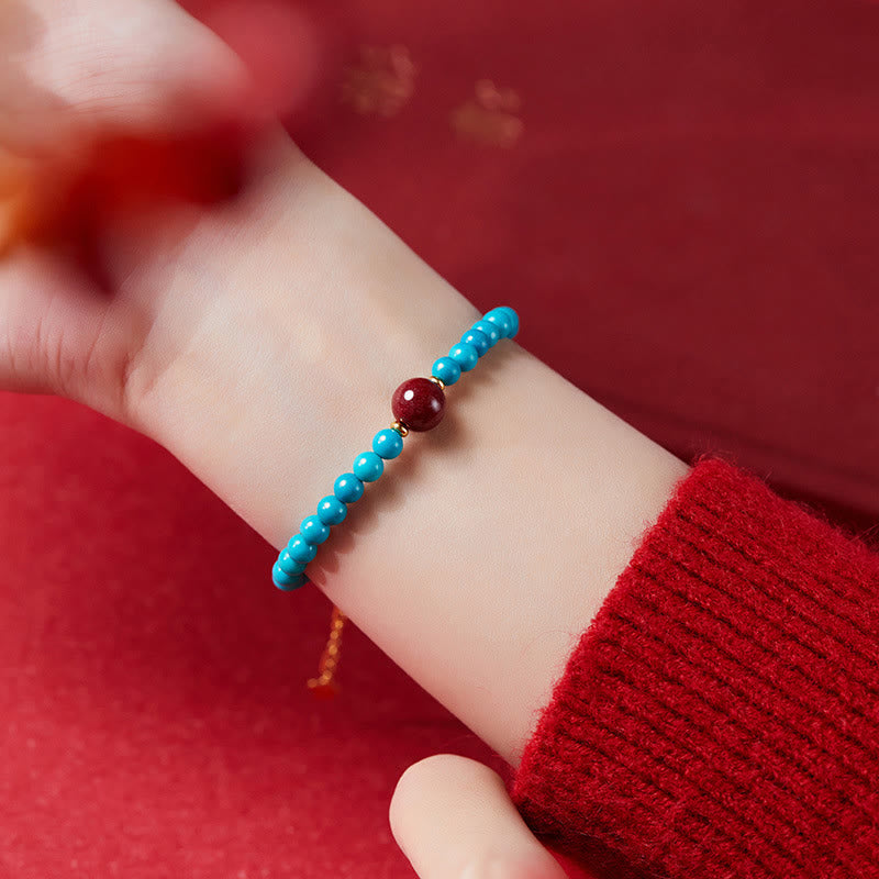Bracelet de purification en argent sterling 925 avec turquoise et cinabre Buddha Stones