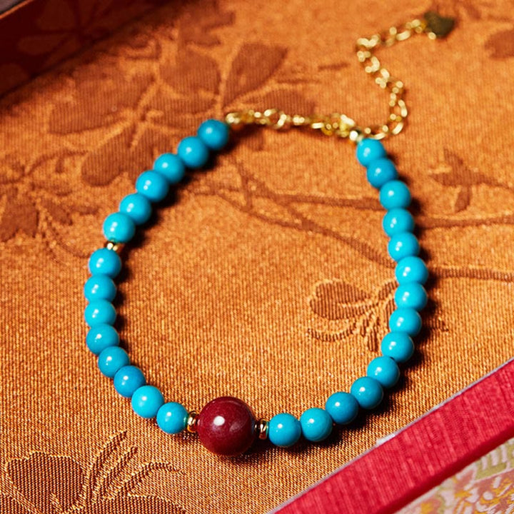 Bracelet de purification en argent sterling 925 avec turquoise et cinabre Buddha Stones
