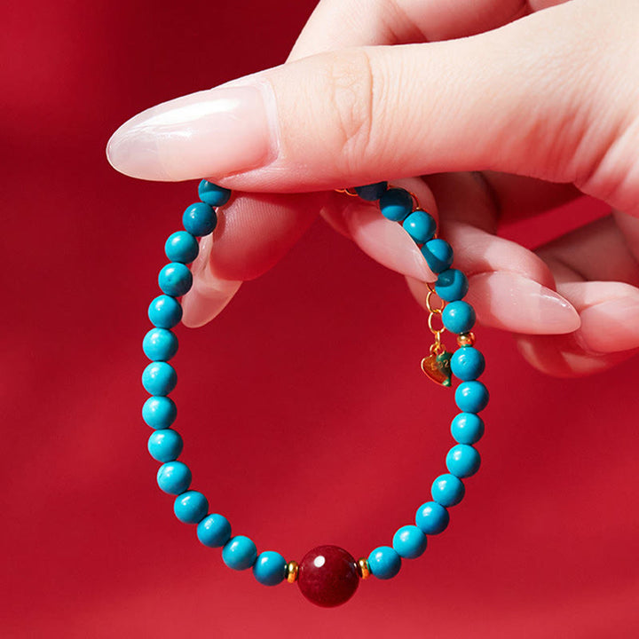 Bracelet de purification en argent sterling 925 avec turquoise et cinabre Buddha Stones