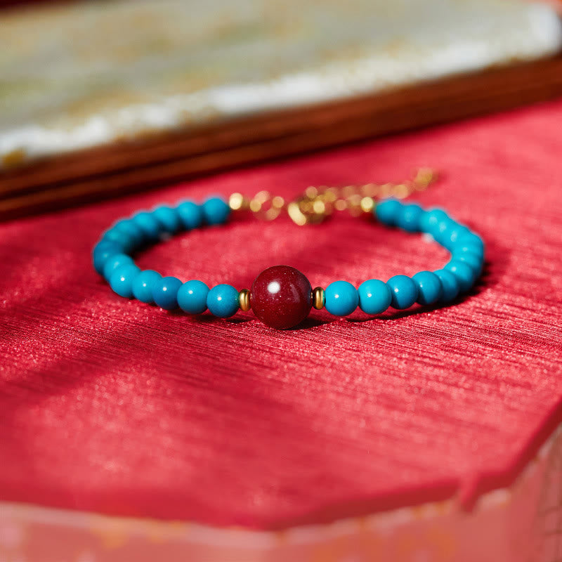 Bracelet de purification en argent sterling 925 avec turquoise et cinabre Buddha Stones