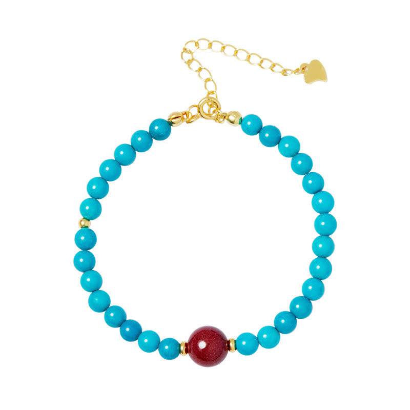 Bracelet de purification en argent sterling 925 avec turquoise et cinabre Buddha Stones