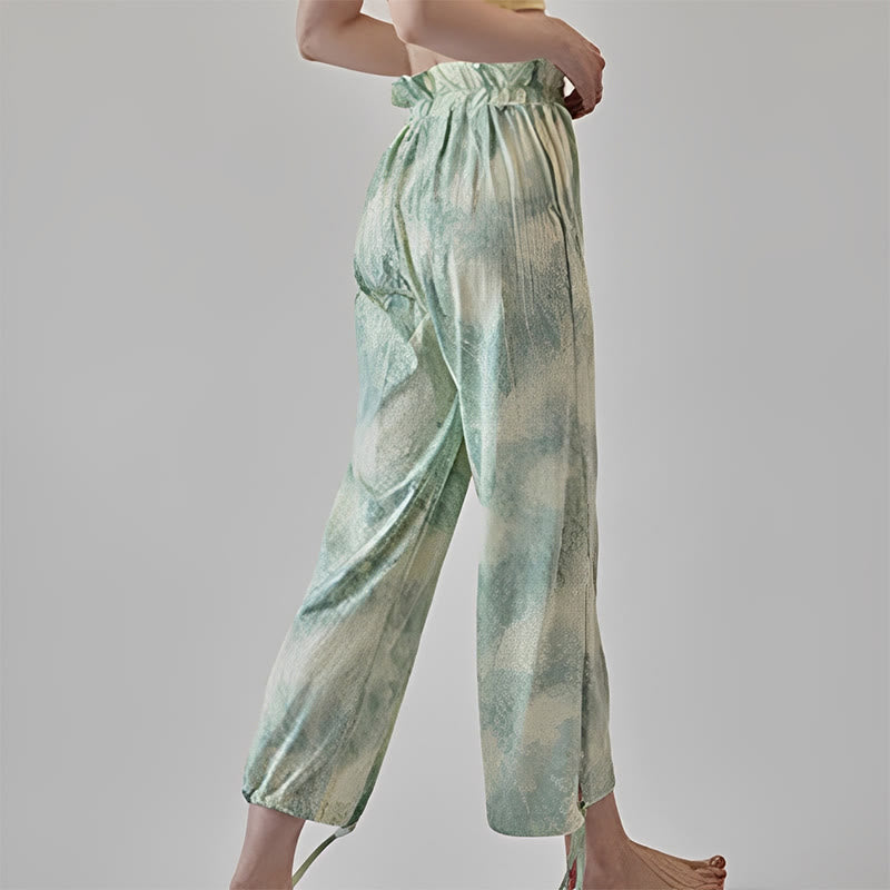 Pantalon décontracté Buddha Stones avec liens pour les jambes et impression à l'encre pour femme en élasthanne - image 14