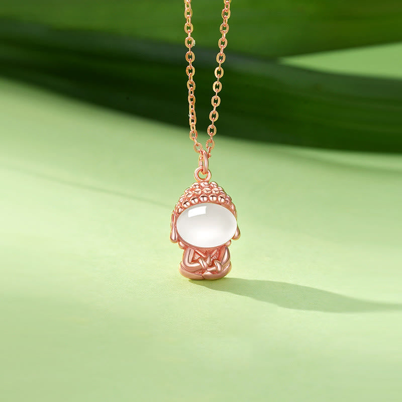 Collier pendentif Bouddha positif sans forme en argent sterling 925 avec calcédoine et pierres de Bouddha - Or rose - image 0