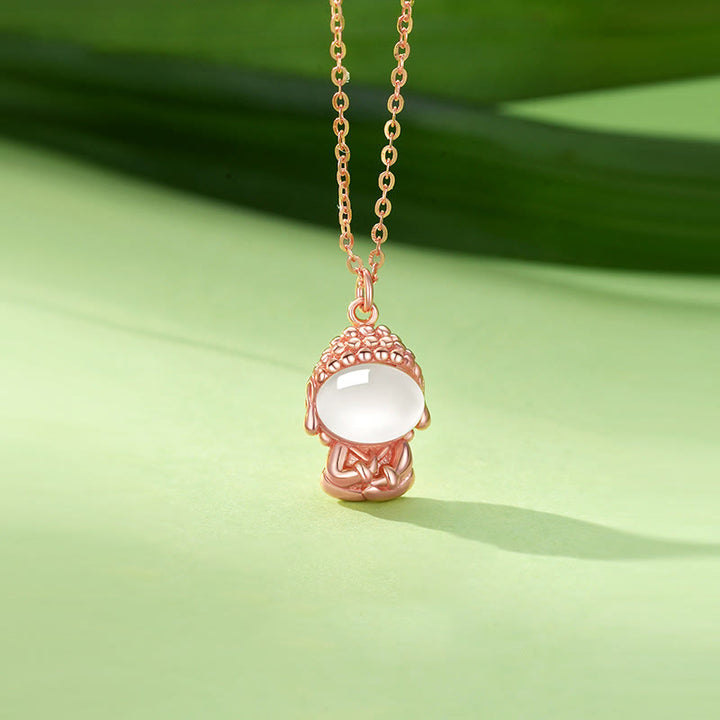 Collier pendentif Bouddha positif sans forme en argent sterling 925 avec calcédoine et pierres de Bouddha - Or rose - image 0