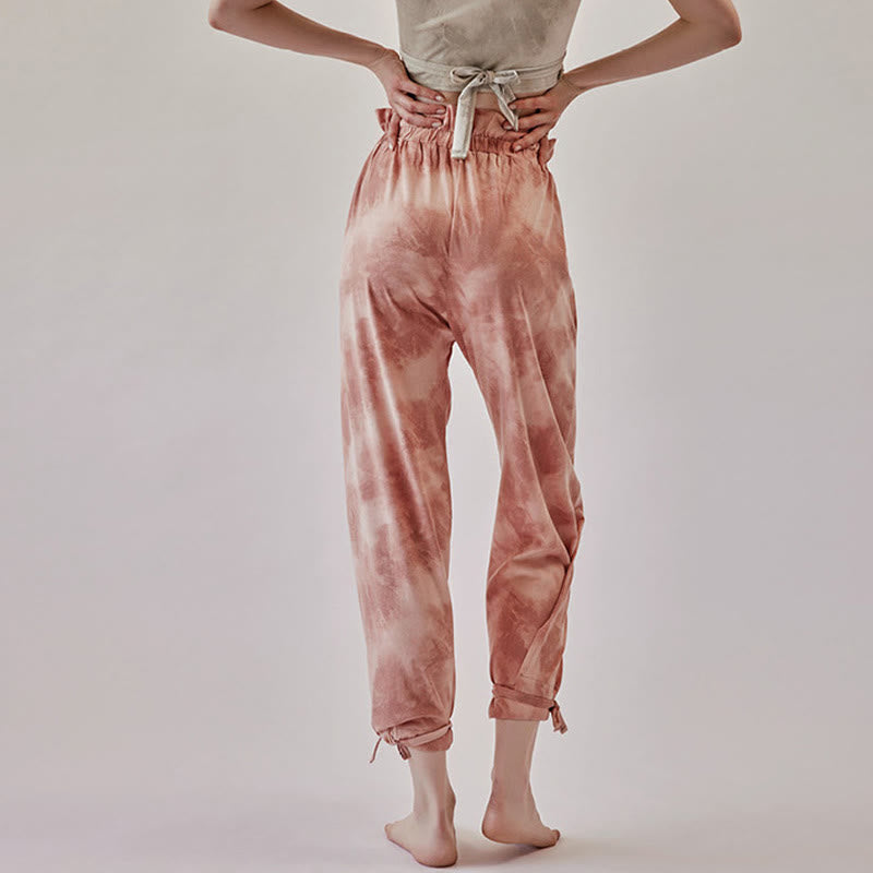 Pantalon décontracté Buddha Stones avec liens pour les jambes et impression à l'encre pour femme en élasthanne - Corail clair - US6，UK/AU10，EU38 (XL) - image 1