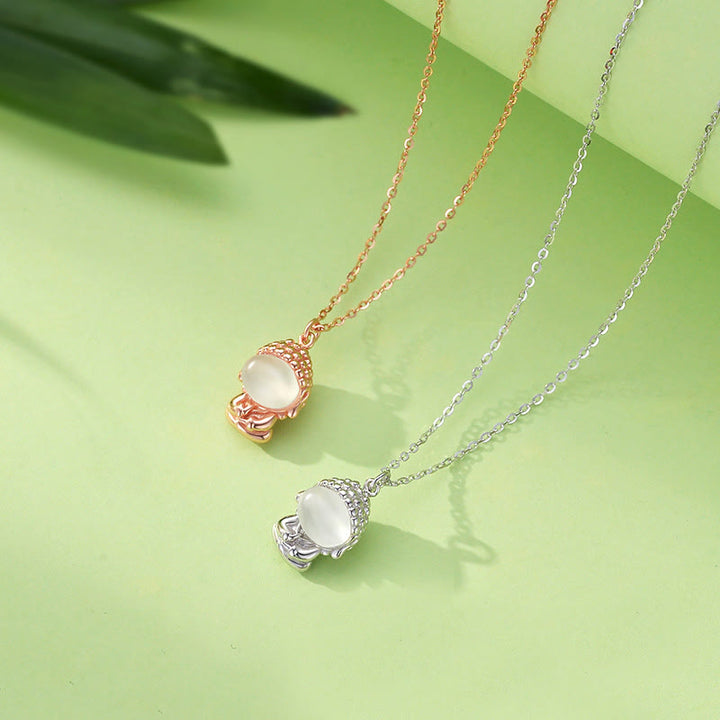 Collier pendentif Bouddha positif sans forme en argent sterling 925 avec calcédoine et pierres de Bouddha - image 1