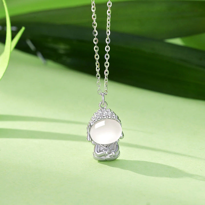 Collier pendentif Bouddha positif sans forme en argent sterling 925 avec calcédoine et pierres de Bouddha - Or blanc - image 8
